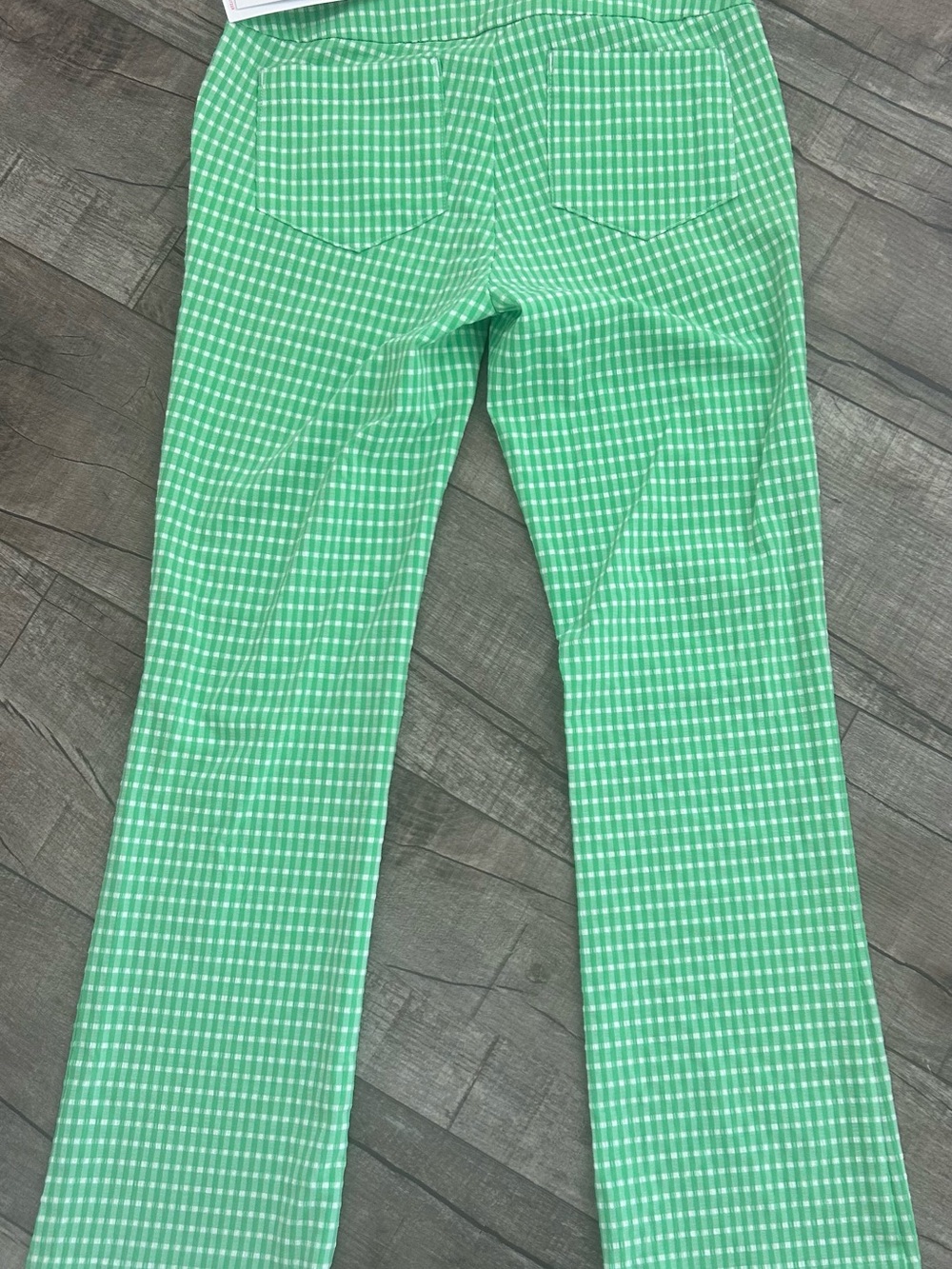 NWT Lily Pulitzer Luxletic 0 Women’s Green Gingham Stretch Flare Pants Pockets - Picture 2 of 5